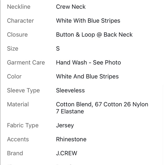 NWT J Crew Factory Women’s Sz S Shell Top W/ Rhinestone At Neck Blue White B8283 - Picture 11 of 11